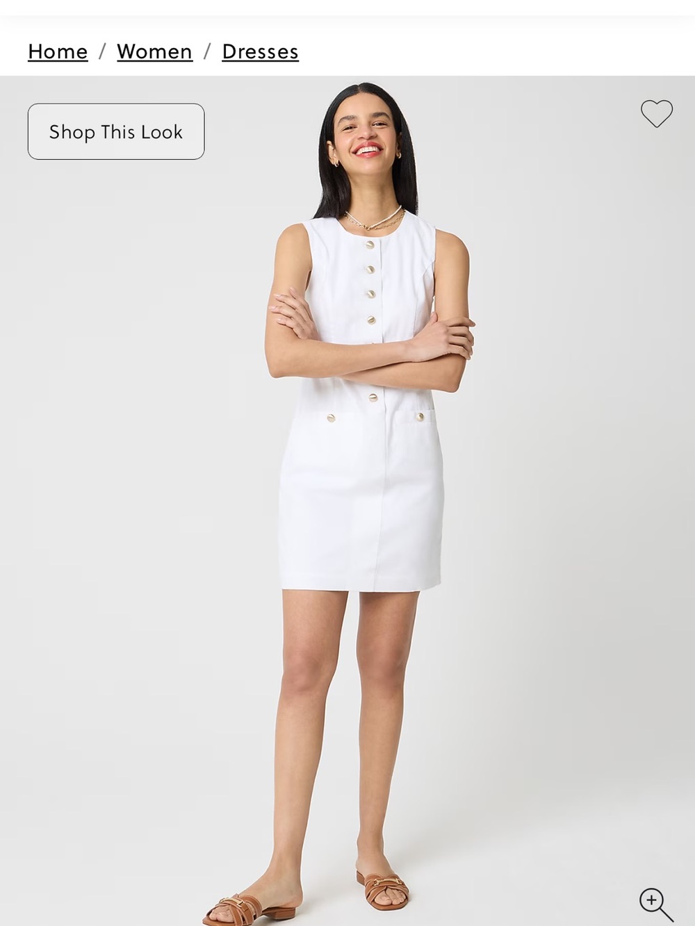 J. Crew Factory White Sleeveless Mini Dress with Gold Buttons